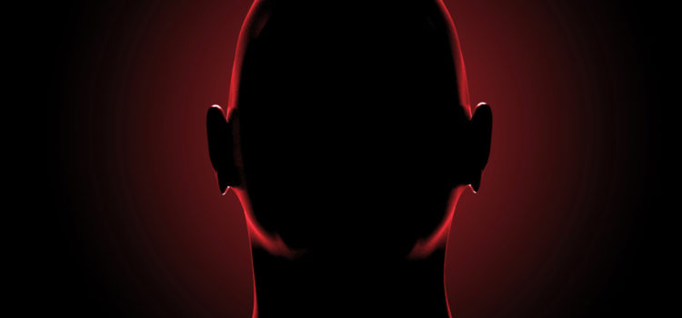 Red silhouette of a bold man